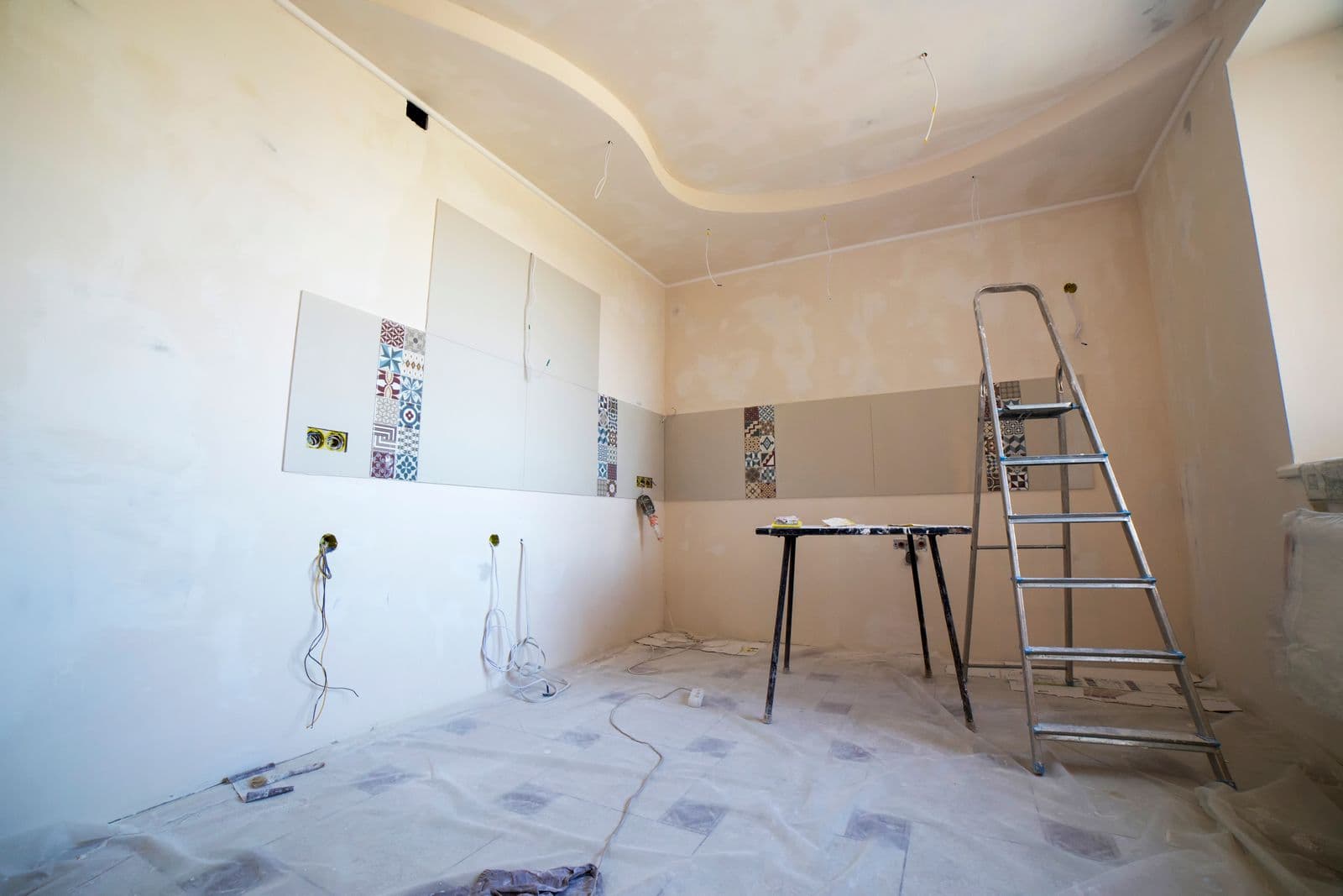 Room with wet materials removed, drying before rebuild